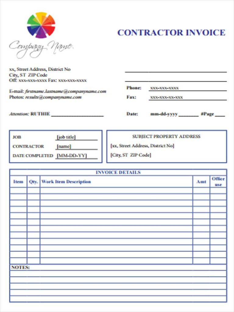 Contractor Invoice Template - Construction Bill Template