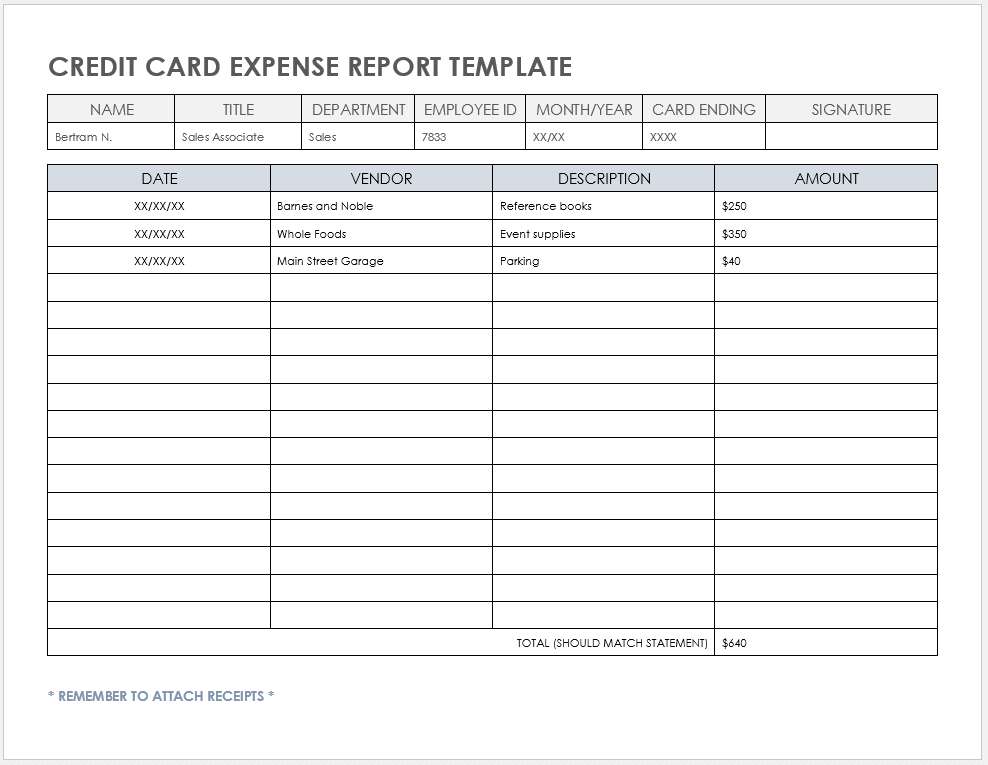 Employee Credit Card Expense Report Templatee