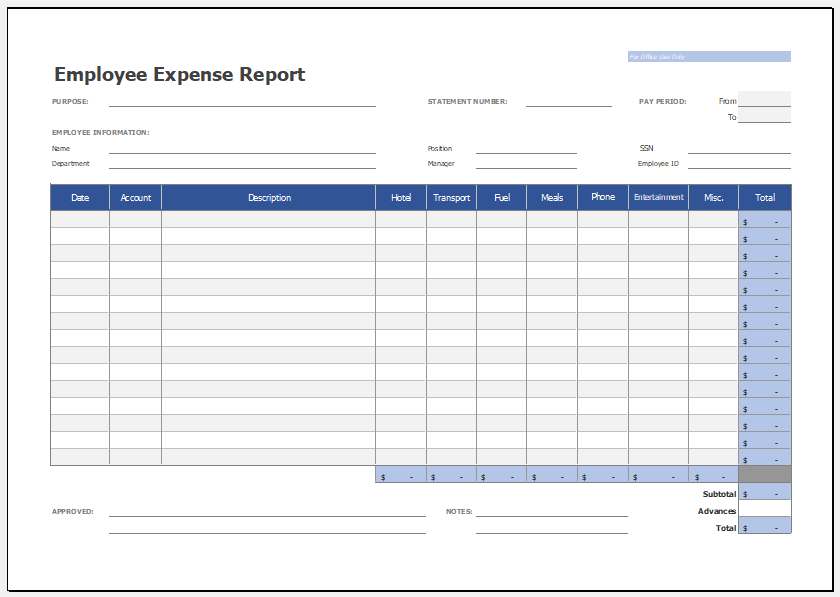 Employee Expense Report Template for Excel, Expense Report Excel Template