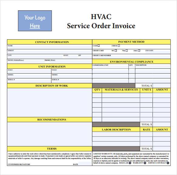 HVAC Service Order Invoice, HVAC Service Invoice Template