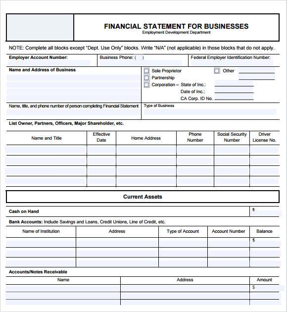 Income Statement Example for Small Business, Financial Statement For Small Business Template