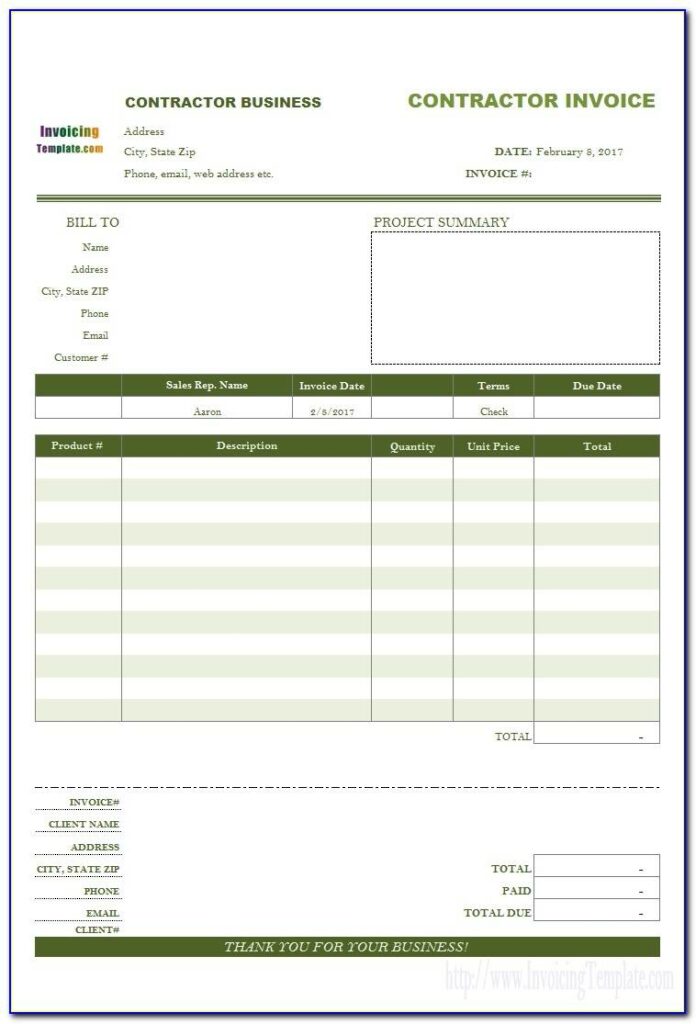 Invoice for Construction Work - Construction Bill Template