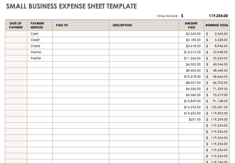Small Business Expense Sheet Template, Small Business Expense Report Template