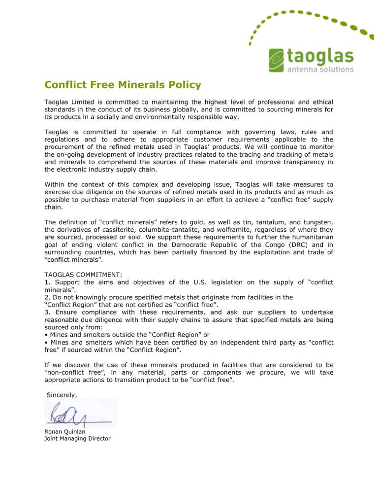Conflict Mineral Policy Template and Conflict Free Minerals Policy