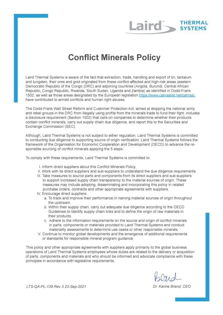 Conflict Minerals Policy Example