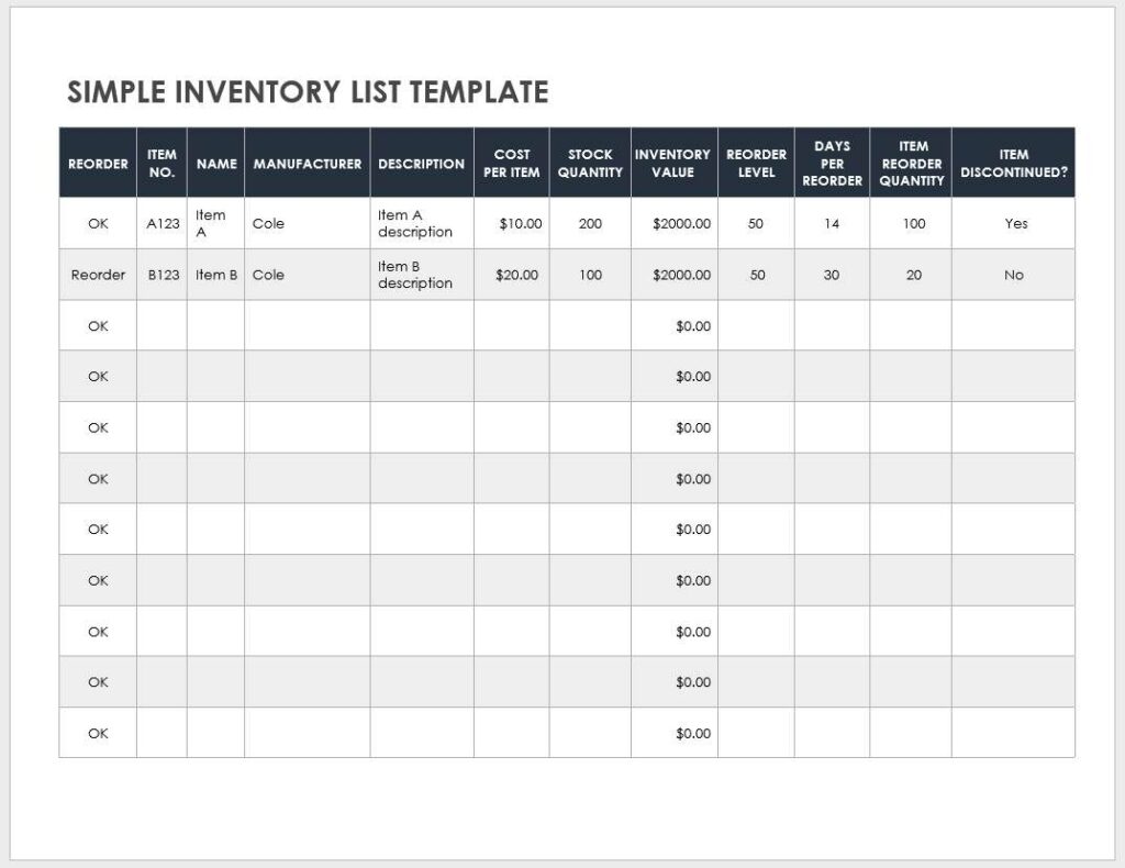 Inventory Monitoring Excel and Simple Inventory List Template